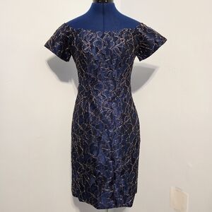 Vintage Metallic Blue Lace Mini Dress Size 12